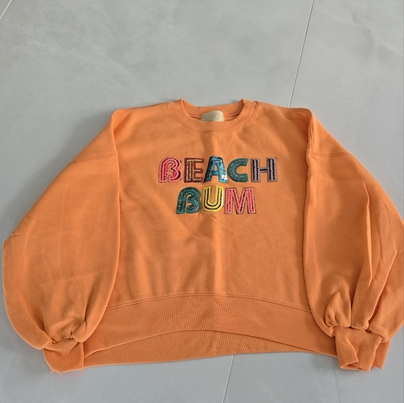 Judith March Tops - Judith March Beach Bum Sequined Crew Neck Sweatshirt - Orange - Size Small